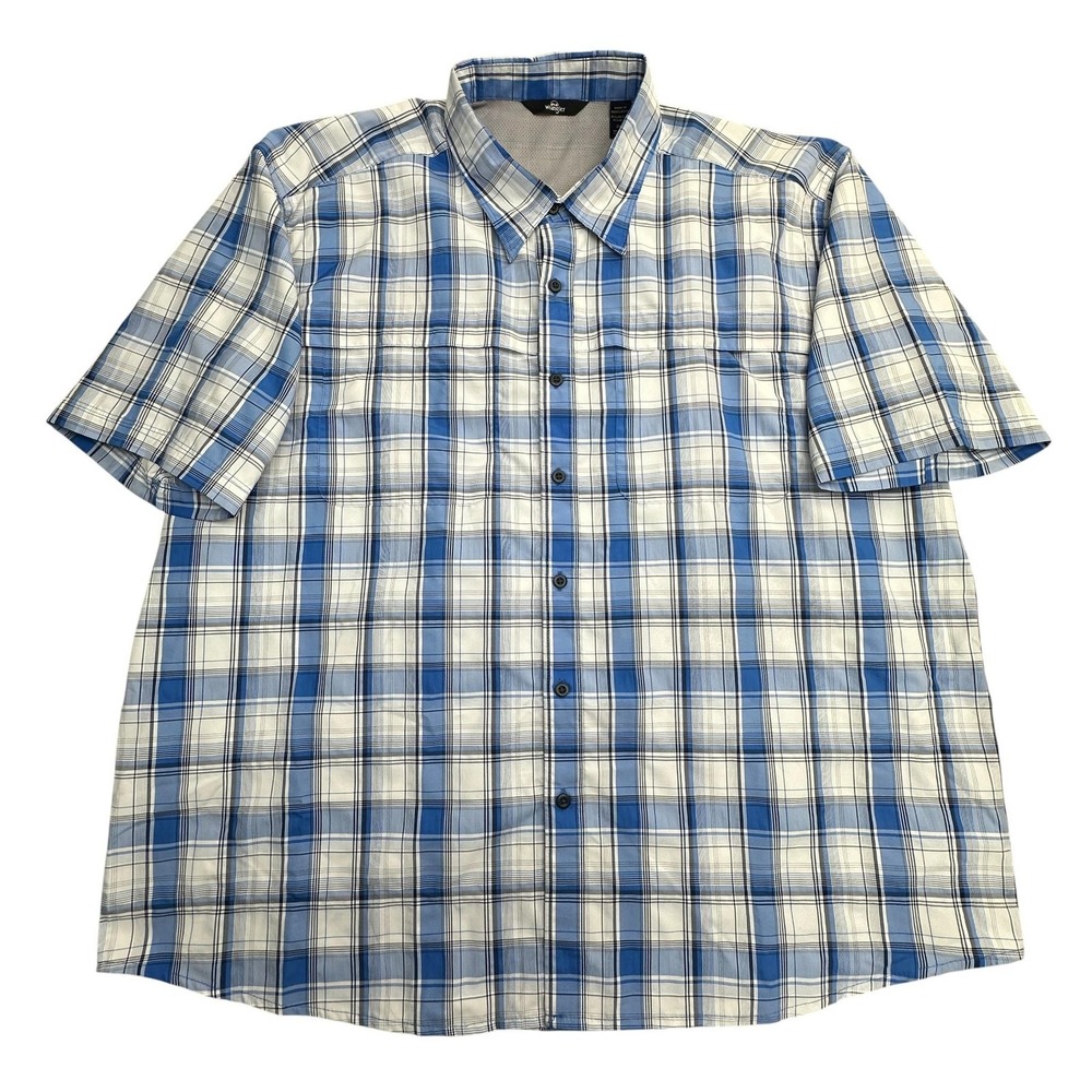 Wrangler Shirt Mens 2XL Blue Plaid Short Sleeve Vented Mesh Button Front Fishing